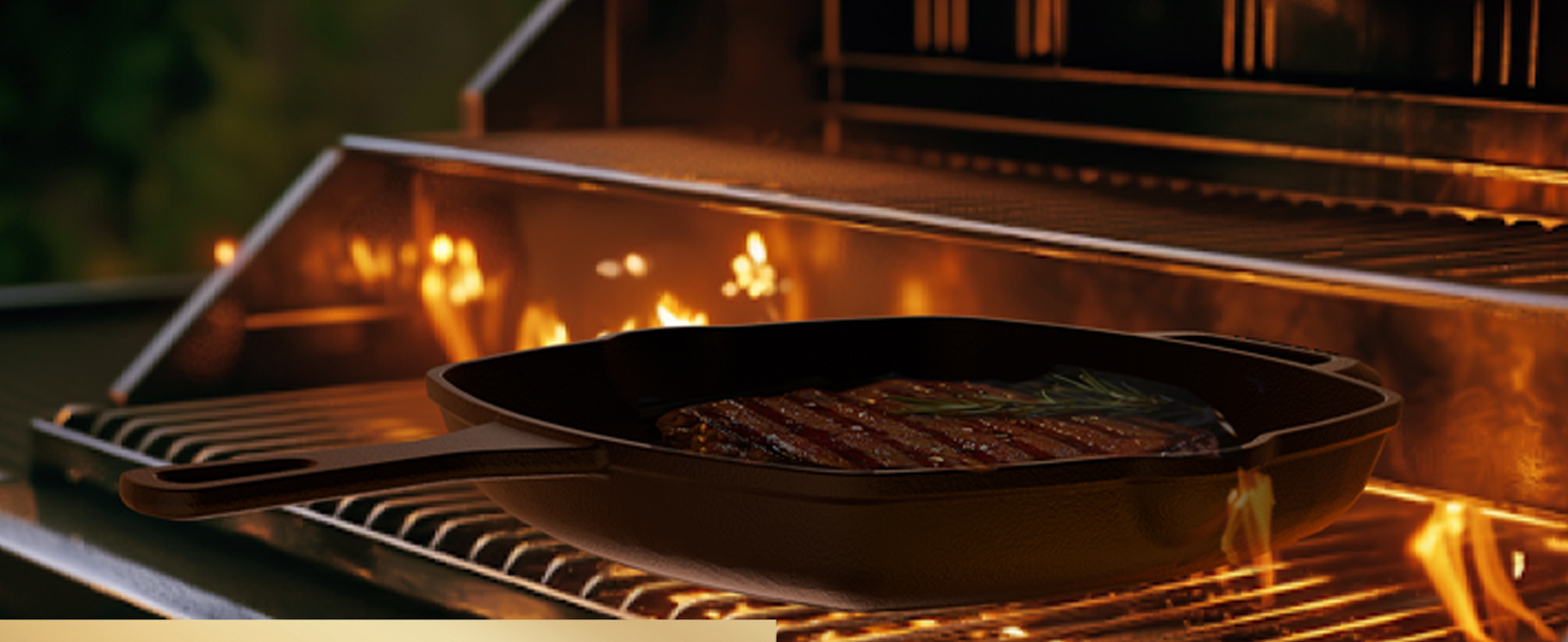 Сковорода-гриль KaiserTal з чавуну 27 см – для стейків та смаження на грилі – сумісна з індукцією, газом та духовкою