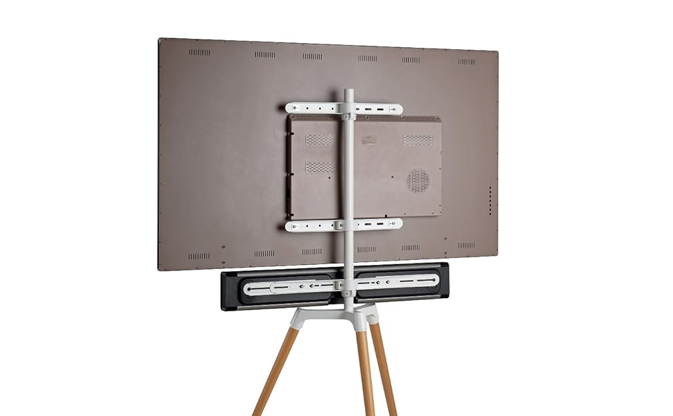 Підставка для телевізора Schwaiger 658200: дерев'яна стійка-монопод для телевізорів до 65 дюймів, до 35 кг, з кріпленням для саундбару, білий/бук, справжнє дерево, преміум-якість