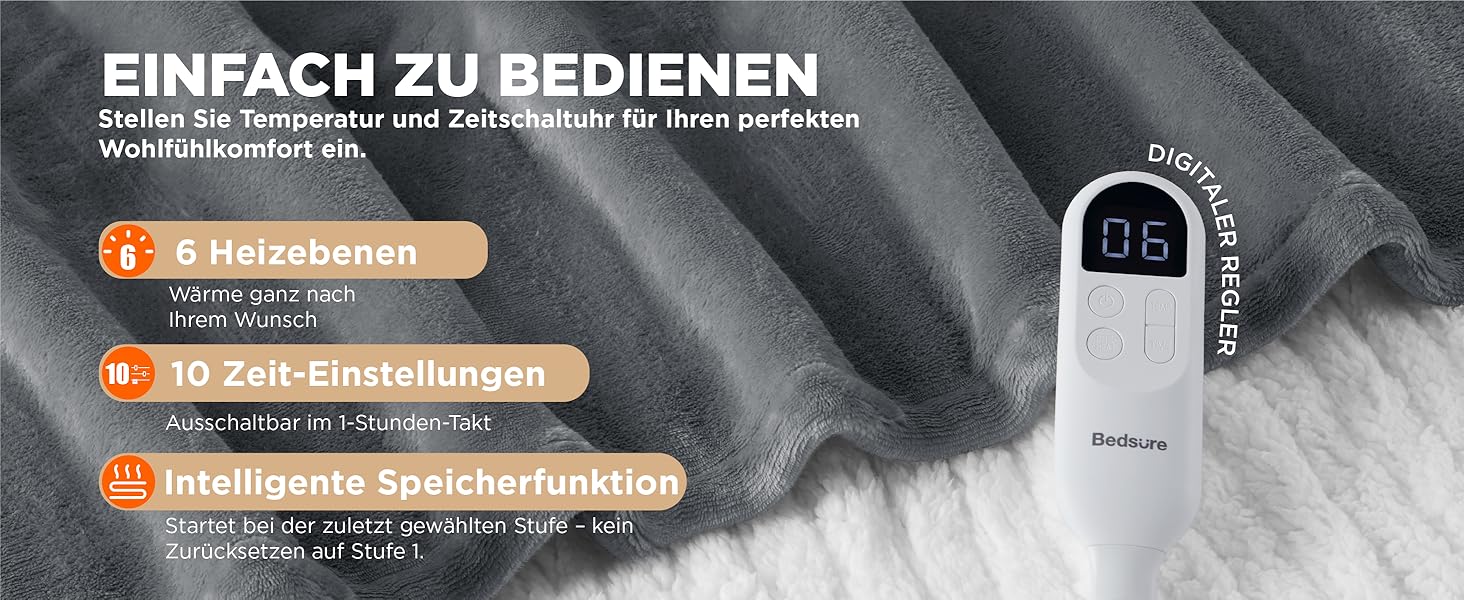 Електрична ковдра BEDSURE з автовимкненням, 130x180 см, сіра - тепла подарунок для мами на Різдво