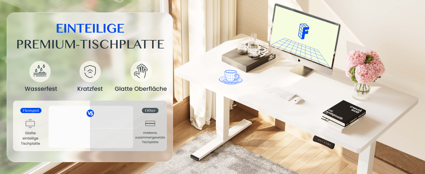 Регульований за висотою стіл FLEXISPOT 160x80 см, білий, електричний, з подвійним мотором, 160 кг, 3-секційний