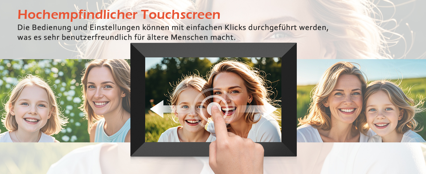 Цифровий фоторамка Frameo 10.1 дюйма WiFi, IPS сенсорний екран, 32GB, автоматичне обертання, для стін, миттєва відправка фотографій