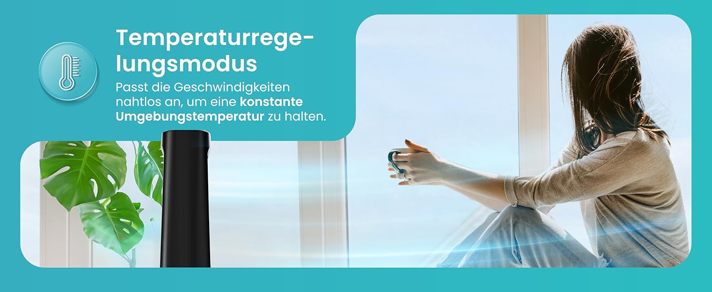 Вентилятор Pro Breeze OmniAir з очищувачем повітря 105 см, 10 швидкостей, HEPA 13, LED дисплей, пульт ДУ, 5 режимів, тиха робота, чорний