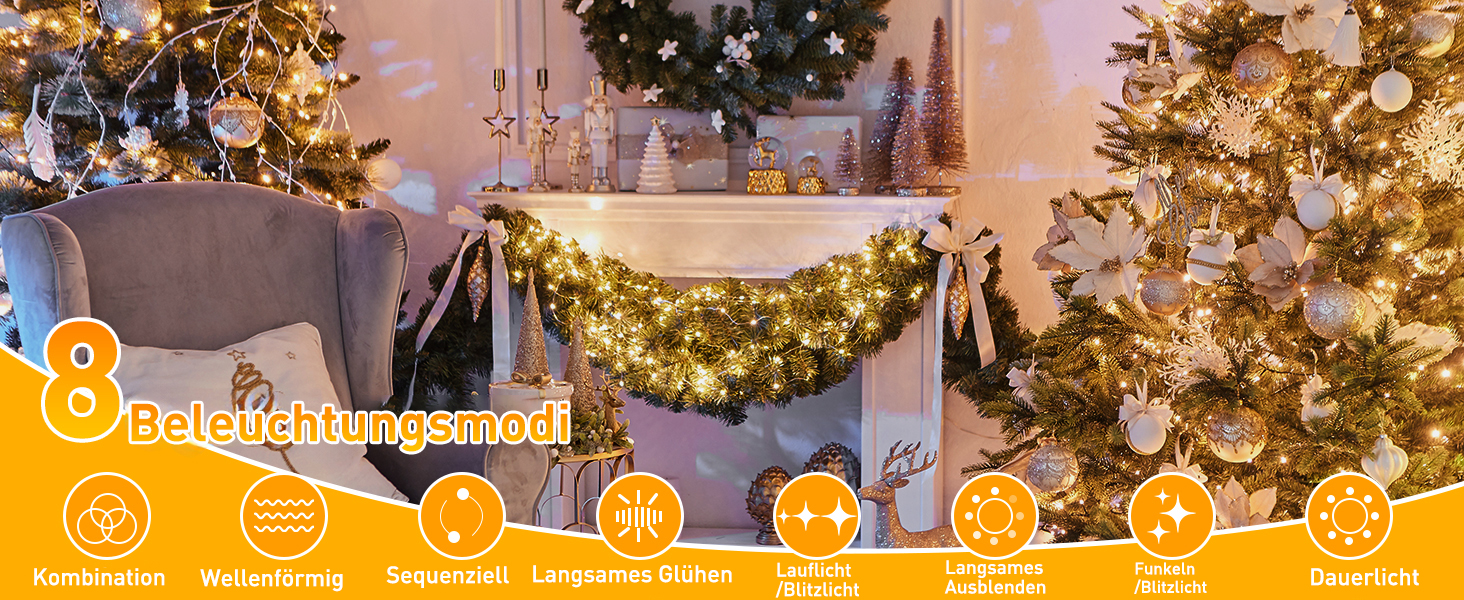 Світлодіодна гірлянда Elegear 1000 LED (25м), вулична новорічна ілюмінація, теплий білий колір, мережева