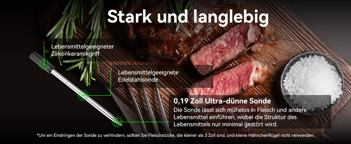 Бездротовий термометр для м'яса з Wi-Fi та Bluetooth, моніторинг через додаток, таймер та сповіщення, водонепроникний (IP67) та маслостійкий, для BBQ, духовки, гриля, кухні MMP1