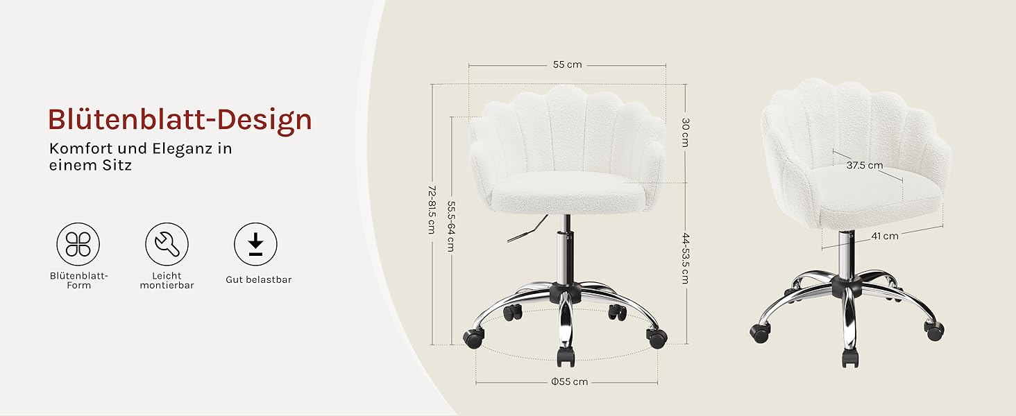 Крісло WOLTU для офісу та дому з м'якою спинкою у вигляді пелюстки, обертове, з регулюванням висоти, рожеве, з тканини кашемір