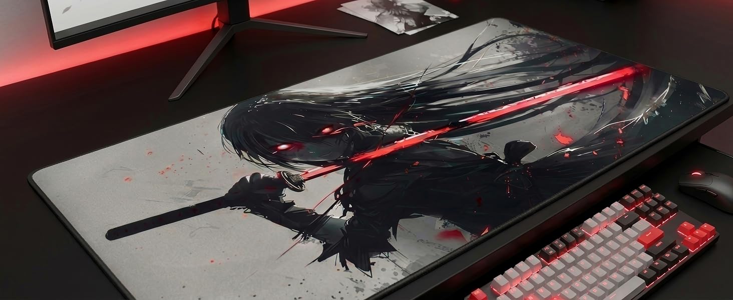 Ігровий килимок для миші XXL Gaming Anime (Night Katana), 900x400 мм, водонепроникний, з прошитими краями