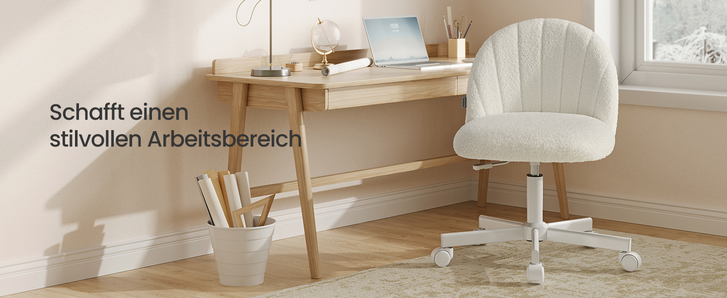 Крісло SONGMICS для дому та офісу, крісло для макіяжу з флісу, регульоване по висоті, для робочого кабінету, спальні, гардеробної, кремово-біле, OBG027WD01