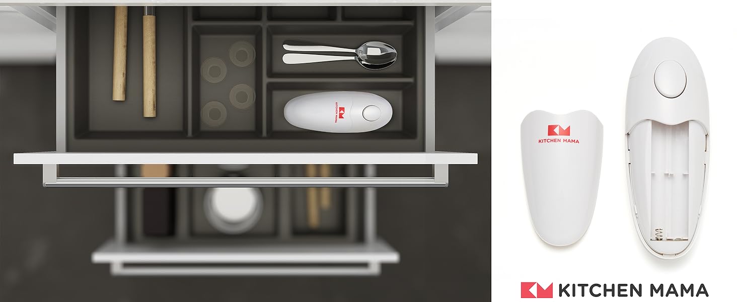 Електричний відкривач банок Kitchen Mama 2.0: автоматичний, бездротовий, з гладкою кромкою, безпечний для харчових продуктів