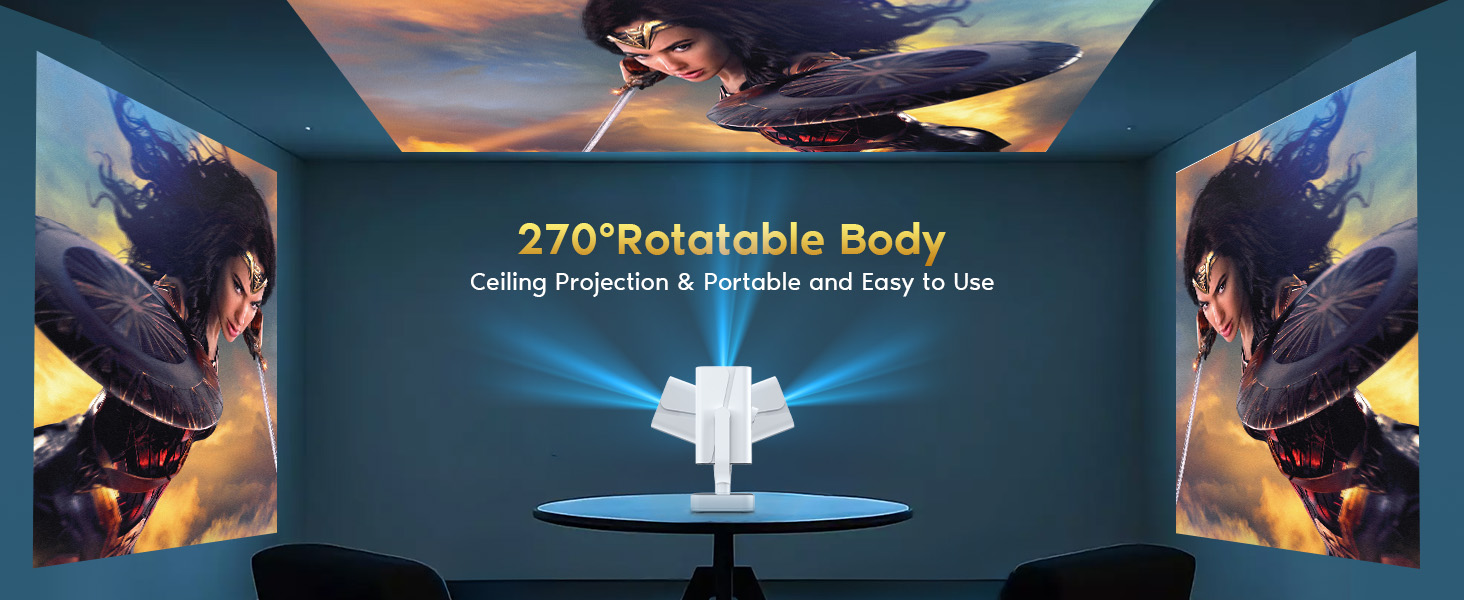 Портативний проєктор Mini Beamer з Android OS, автотрапецеїдною корекцією, підтримкою 4K 1080p, Bluetooth WiFi6, 160 ANSI, для телефону/ТВ приставки/зовнішнього використання/ноутбука