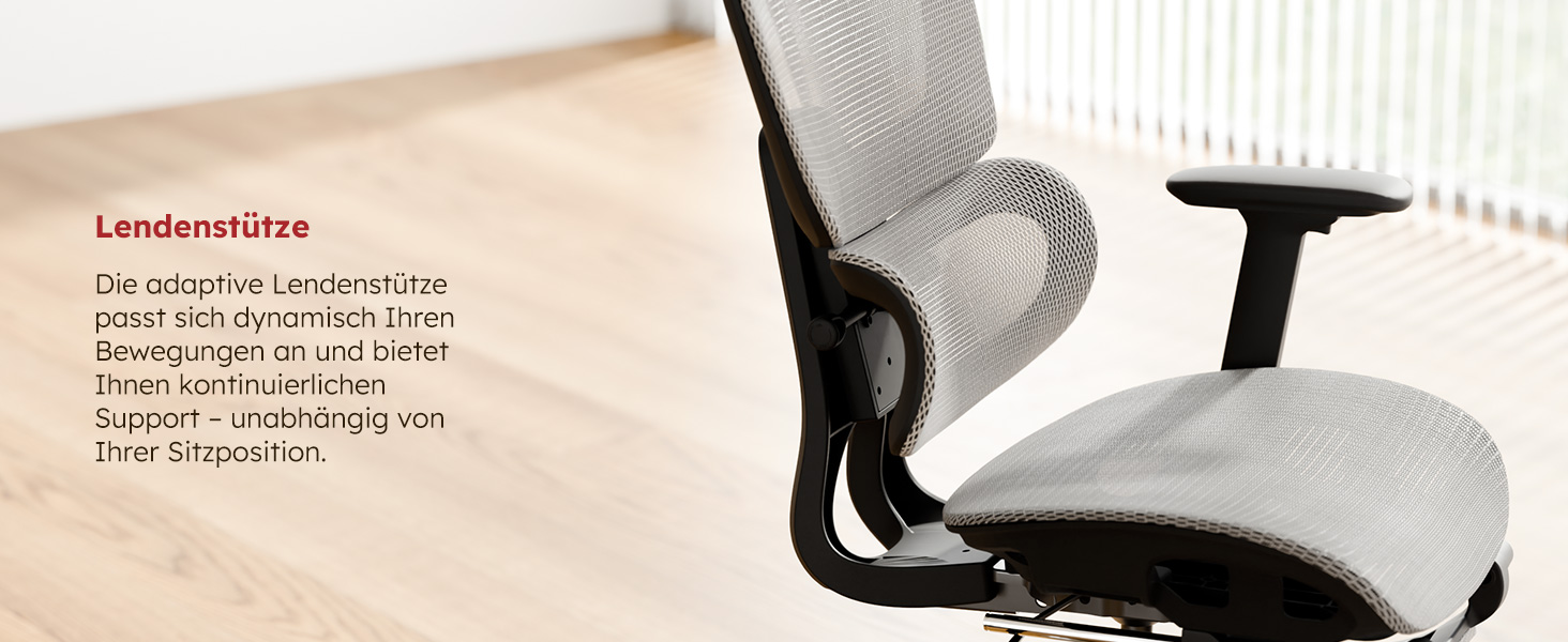 Ергономічне офісне крісло Voll-Mesh з підголівником, підставкою для ніг, регульованою спинкою, підлокітниками, саморегульованою поперековою підтримкою, PU-колесами, поворотним на 360°, навантаження до 150 кг, (Світло-сірий)