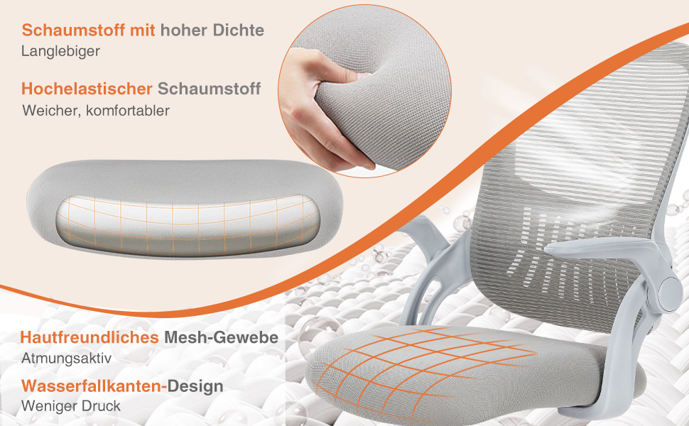 Офісний стіл Sweetcrispy з регульованими підлокітниками, ергономічний стілець для офісу, з підтримкою попереку, регульована висота, поворотний на 360°, з м'яким сидінням, чорний (сірий, регульовані підлокітники)