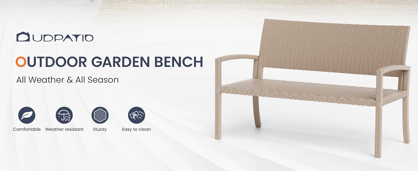 Садова лавка з поліротангу UDPATIO для тераси, балкону та саду, бежева (123x63x86 см, витримує до 320 кг)