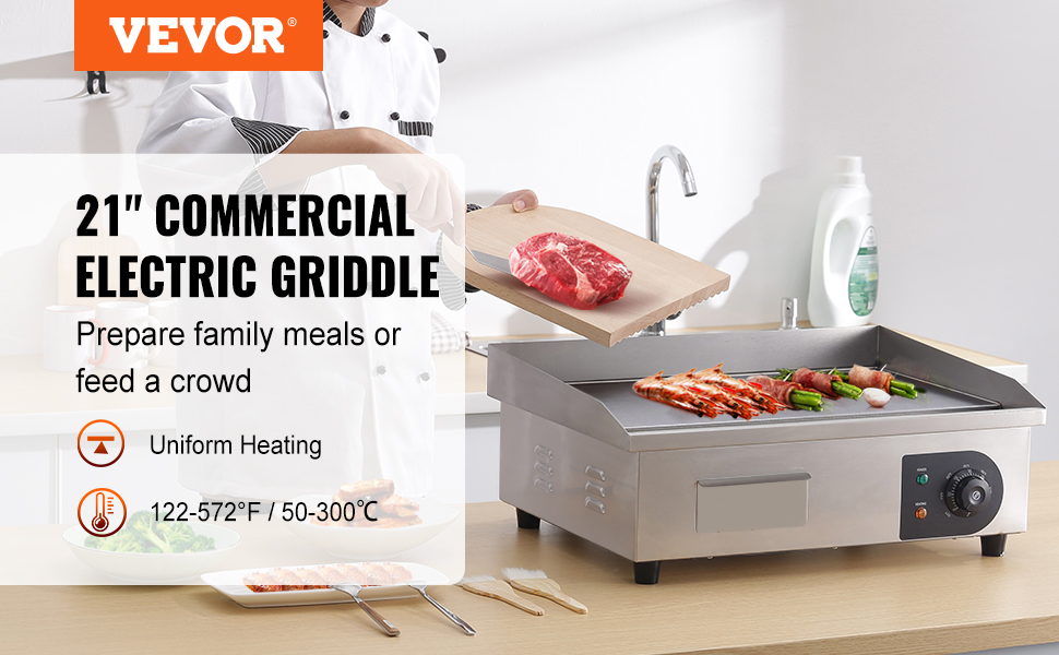 Електричний гриль VEVOR 54 x 30 см, 3000W, з регулюванням температури 50-300°C, для комерційного використання, легко чиститься