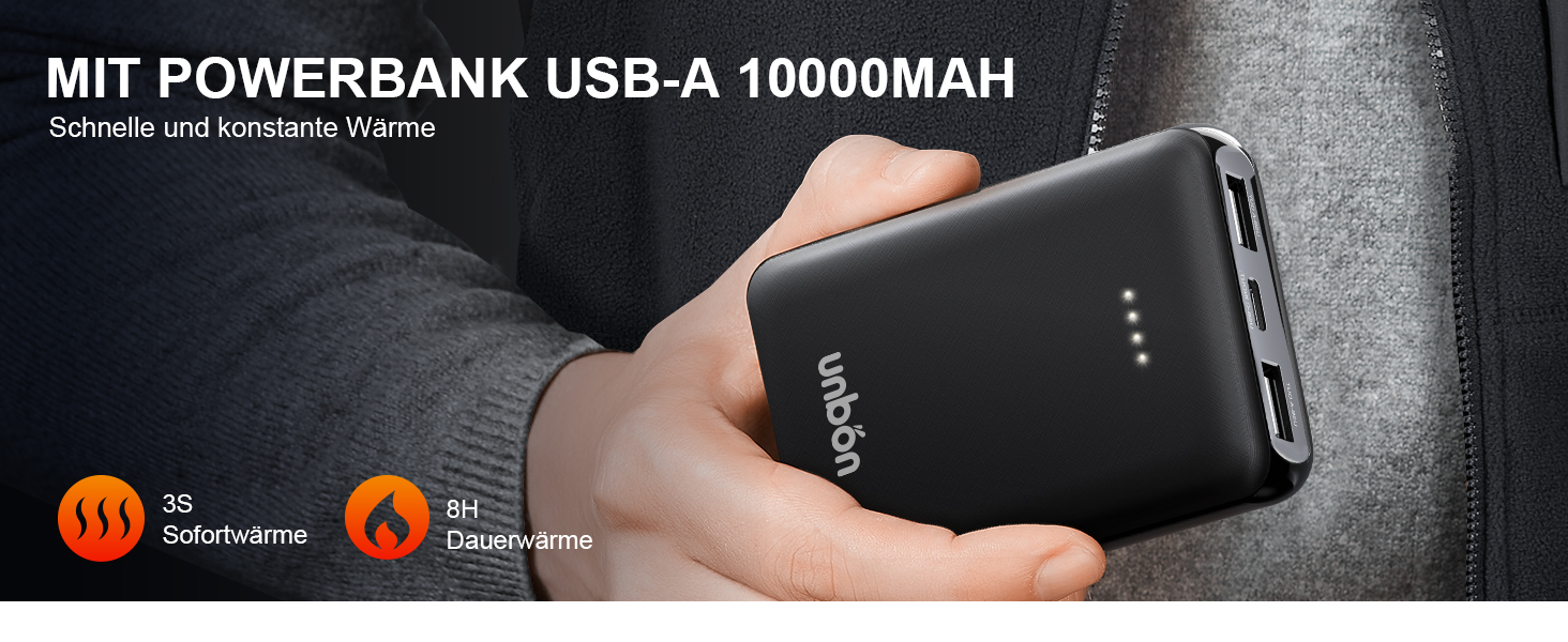 Зігріваючий жилет UNBON для чоловіків та жінок з Powerbank 10000mAh, флісова електрокуртка з 6 зонами підігріву та 3 режимами температури, чорний, розмір S