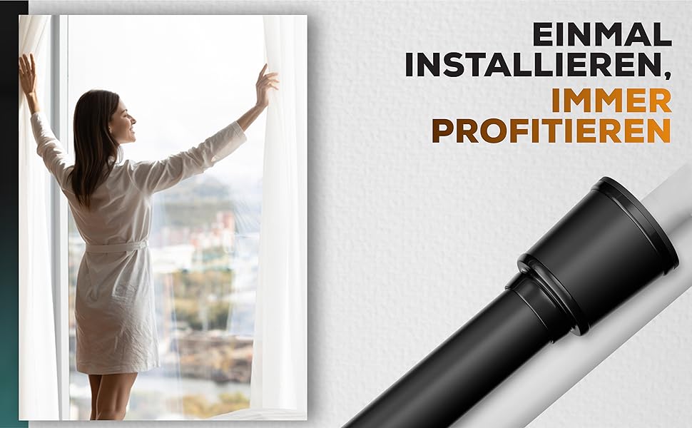 Штанга для штор без свердління 370-420 см, чорна, Ø 32 мм - натяжна штанга для штор, душової кабіни, дверей та шафи