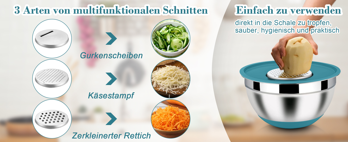 Набір місок Homikit з нержавіючої сталі, 6 шт. з тертками, кришками та силіконовим дном, 4.6L/2.8L/2.5L/1.6L/1.2L/0.7L, блакитний