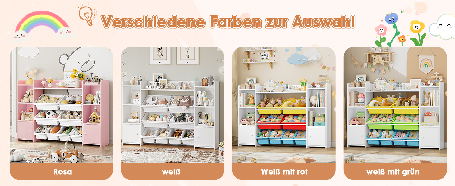 FOREHILL Регульована полиця для іграшок з 8 ящиками, дитячий шафка, книжкова полиця для дітей, меблі для дитячої кімнати з ящиком для іграшок, 138,8 x 94,3 x 29,6 см, білий (зелений)
