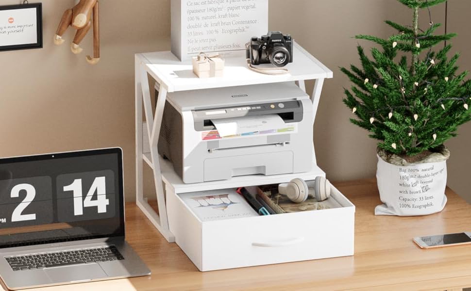 Підставка для принтера з ящиком, 2-рівнева, для офісу, дому, школи | Organizer, колір: білий