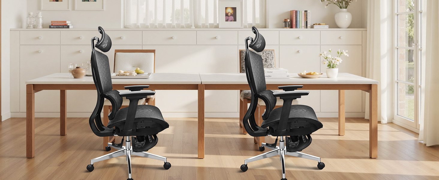 Ергономічне крісло для офісу, 4D підлокітники, регульована глибина сидіння, 4-ступеневий нахил, гумові колеса, сітчаста сидіння, висока спинка, для великих людей, Homeoffice & Gaming, ергономічне крісло для робочого столу (Чорний – з підставкою для ніг, сітчасте сидіння)