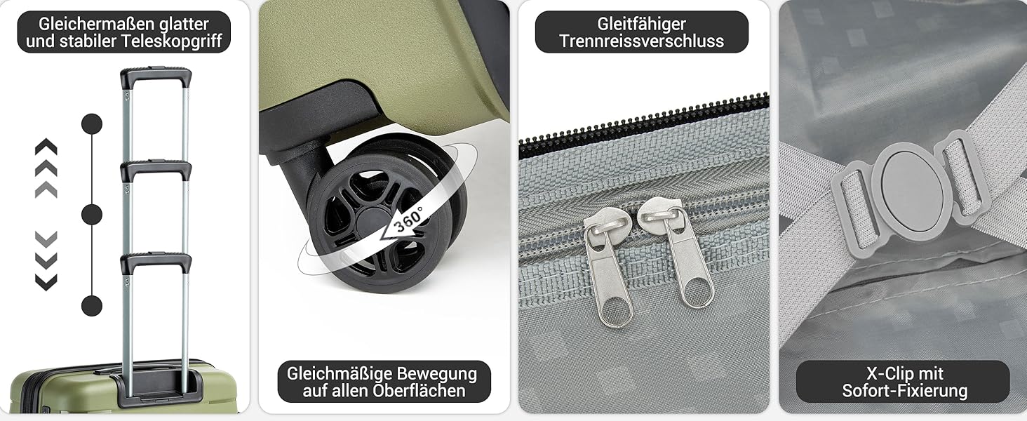 Чемодан KONO середнього розміру з жорсткою обшивкою, PP, з 4 колесами, розширюваний, легкий, з тримачем для напоїв та TSA замком (Зелений, L)