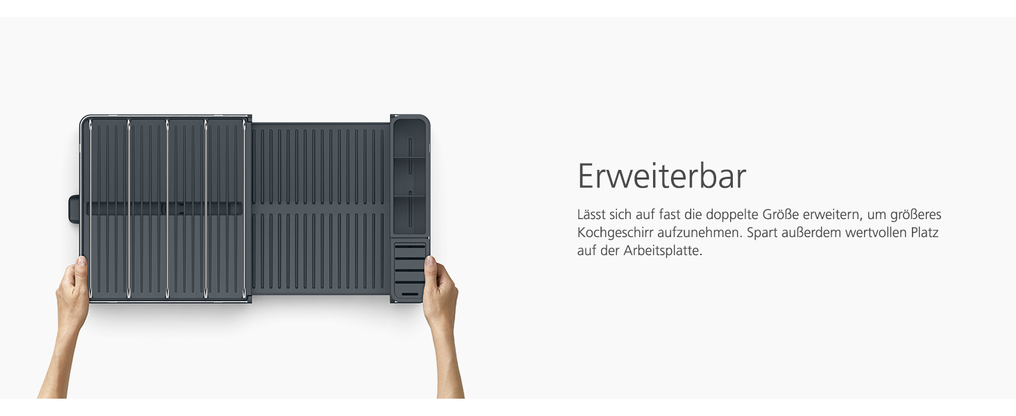 Сушарка для посуду Joseph Joseph Extend Max Steel з контейнером для столових приладів, сіра, нержавіюча сталь - велика місткість