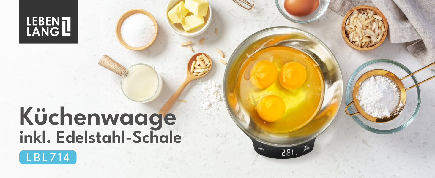 Кухонні ваги LEBENLANG з мискою - до 5 кг | Ідеально для випічки | Цифрова кухонна вага