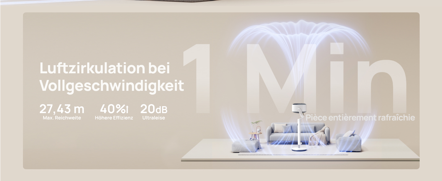 Вентилятор підлоговий Dreo з Wi-Fi та LED, 102 см, 8 швидкостей, 3 режими, тихий 20dB, велика потужність, срібний