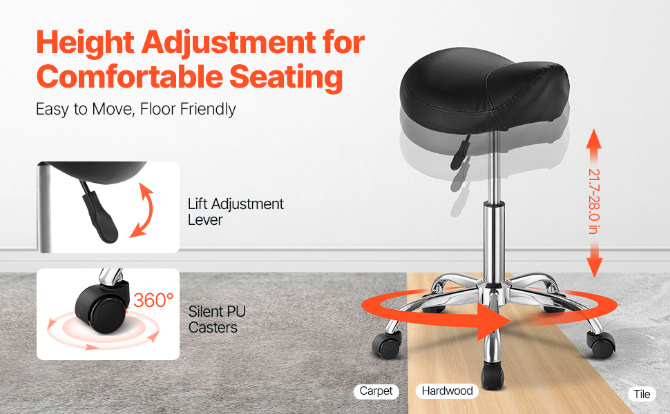 Сідло-стілець VEVOR для стоматологів, салонів, лабораторій. Регульована висота 460-605 мм, вантажопідйомність 181 кг, розмір 54x54x71 см