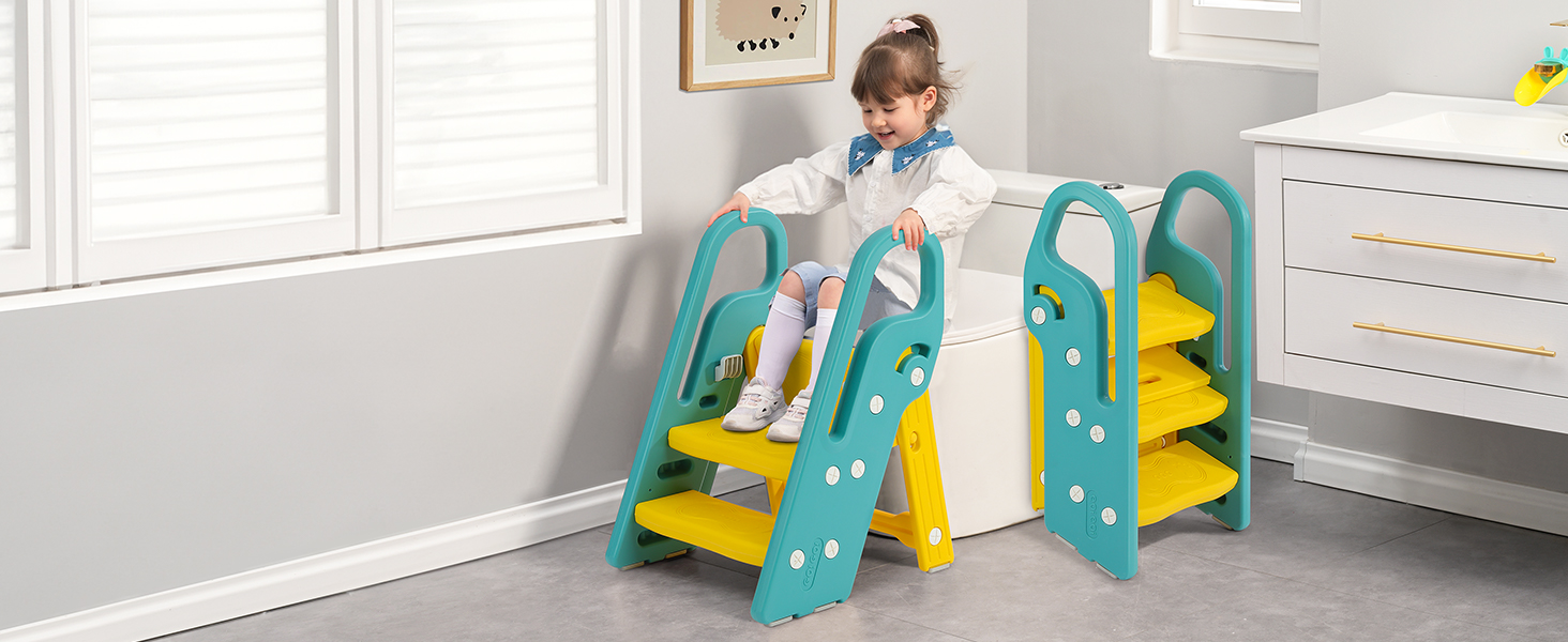 Дитячий трибуз/табурет Onasti, 2-3 сходинки, регульована висота, складаний, багатофункціональний (зелений)