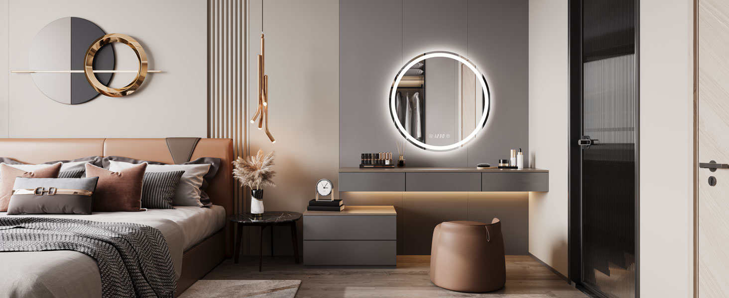 Дзеркало для ванної кімнати Dripex круглої форми з підсвічуванням LED, сенсорне керування, регулювання яскравості, 3 кольори світла, запобігання запотіванню, 50x50 см