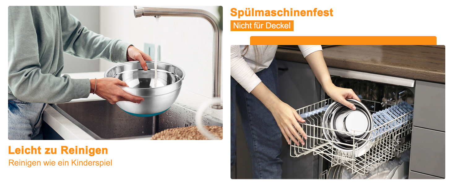 Набір мисок Onader з нержавіючої сталі: салатники з кришкою та 3 терками для кухні. Об'єм: 4л, 2.8л, 2.5л, 1л, 1.2л, 0.7л. Складається з 6 мисок, можна складати та мити в посудомийній машині.