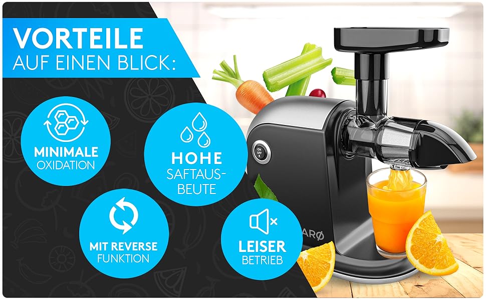 Шовковий відцентровий соковитискач Divaro [DAS ORIGINAL] - для фруктів та овочів, 150 Вт, з функцією реверсу, BPA Free