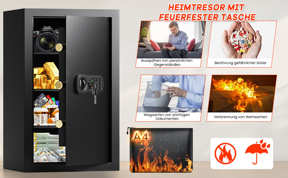 Вогнетривкий сейф Safe Tresor 85L з цифровим замком для зброї, золота, документів та медикаментів