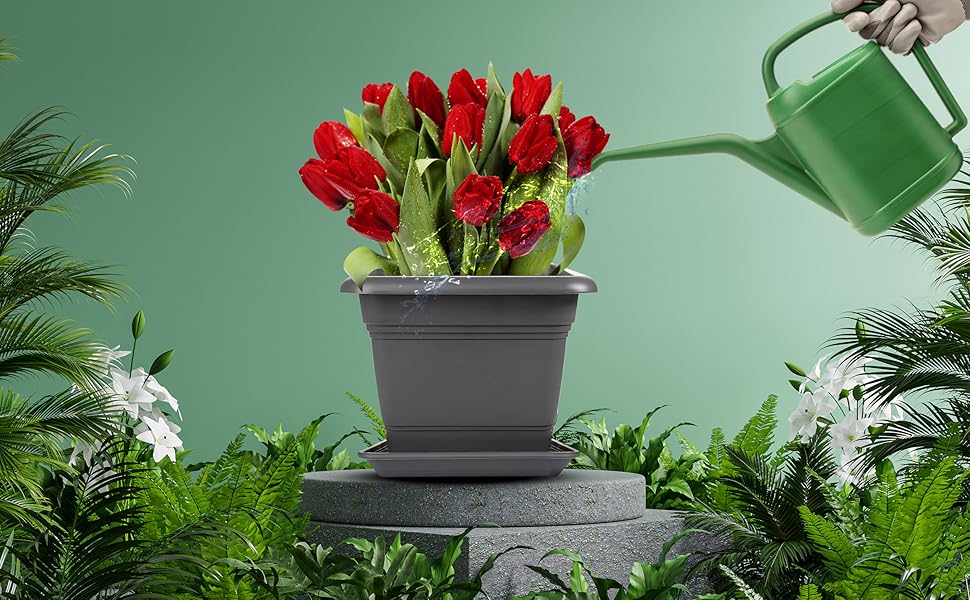 Набір з 3 великих пластикових горщиків для квітів на вулицю, 40x40 см, з підставкою, модель Don, виготовлено в Німеччині, антрацит