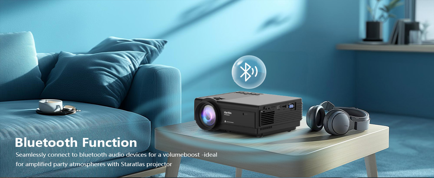 Staratlas Міні проєктор Full HD 1080P з Wi-Fi та Bluetooth, портативний для iPhone, 5G, Short Throw для домашнього кінотеатру, HDMI, USB, VGA, з динаміком