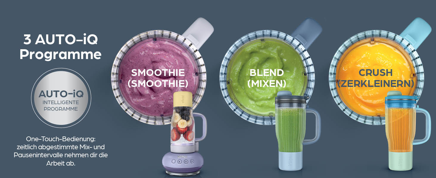 Блендер Ninja BlendBoss DB351EUBL з портативним стаканом: 3 автоматичні режими, блакитно-ягідний колір