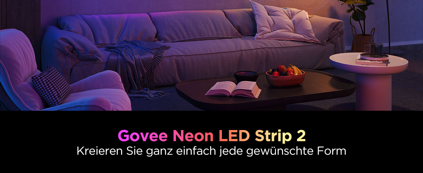 Гнучка неонова LED-стрічка Govee Neon Rope Light 2 RGBIC, 5м, біла, для DIY дизайну та інтер'єру