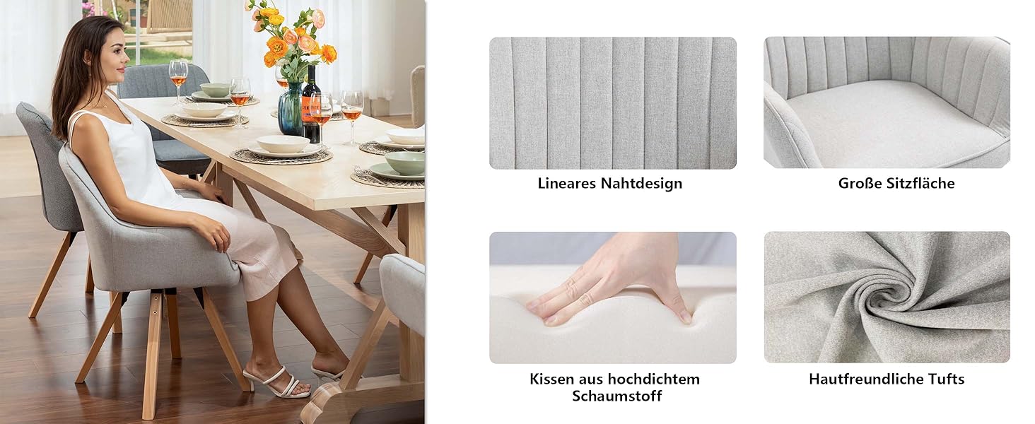 Крісло Cosy Ess для їдальні, обертове, 1 шт. – м'яке крісло для кухні, вітальні, кабінету з підлокітниками, з тканини, на масивних дерев'яних ніжках (Бежевий)