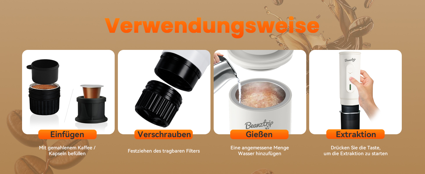 Портативна кавомашина BeanzTrip H02 PRO з акумулятором, 2-в-1: для капсул та меленої кави, 20 Bar, USB-C, для подорожей, кемпінгу, чорна