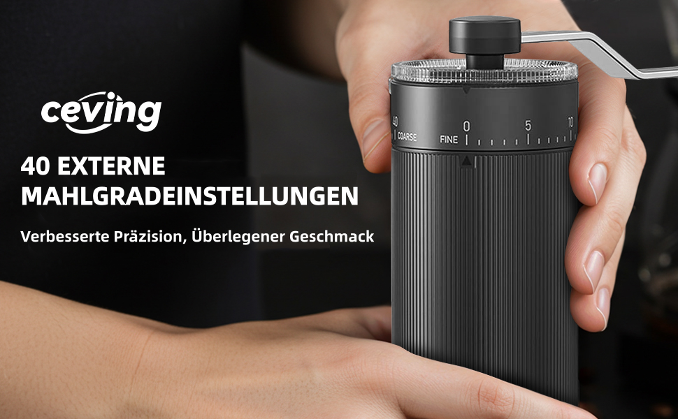 Ручна кавомолка з керамічним жорном, 40 налаштувань помелу, 30г, для еспресо, френч-пресу, подорожей (чорний)