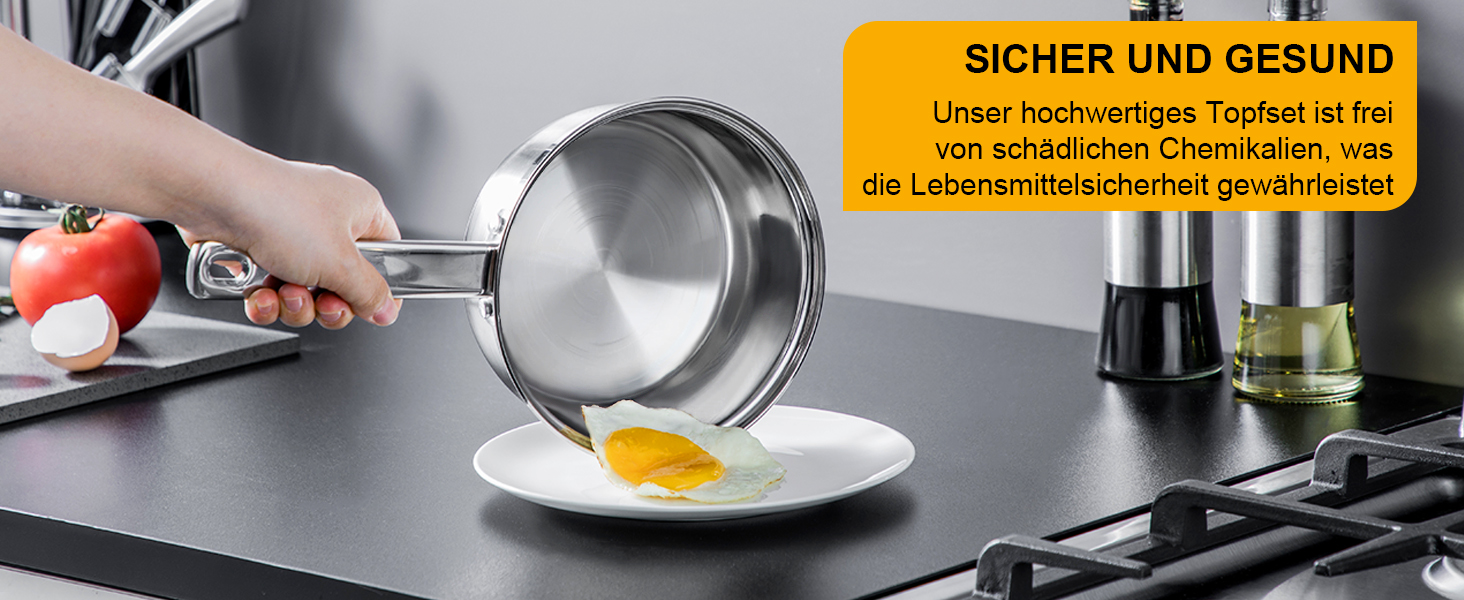 Набір каструль Velaze 7-ка з нержавіючої сталі, з кришками, індукційні, PFOA free, для всіх плит, сріблясті