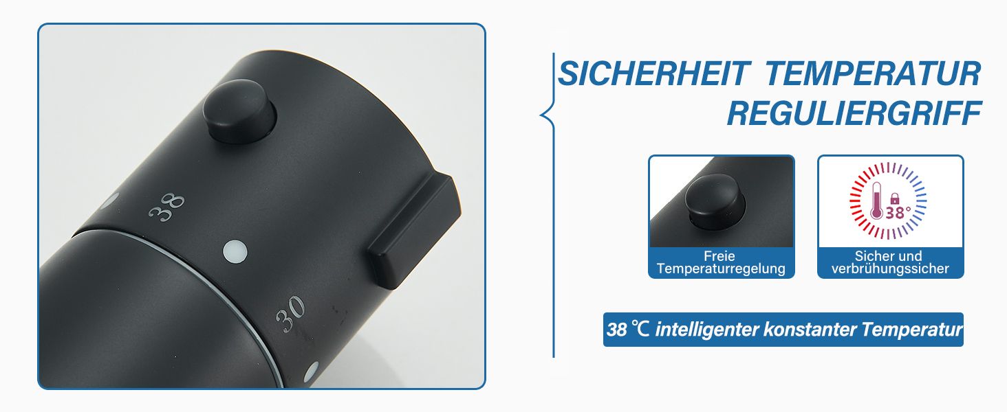 Змішувач для ванни з термостатом, чорний, настінний монтаж - універсальний для ванни та умивальника