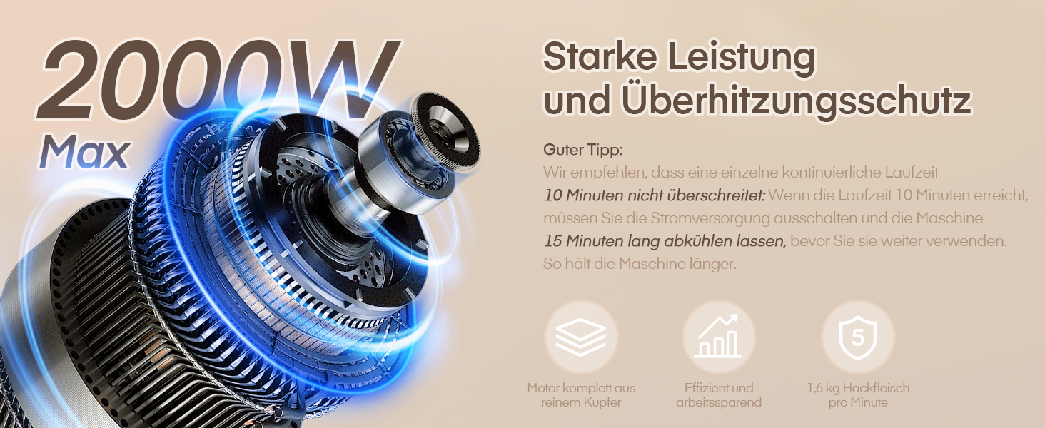 Електрична м'ясоподрібнювач Fleischwolf 3 в 1 з набором для ковбаси та 3-ма лезами з нержавіючої сталі