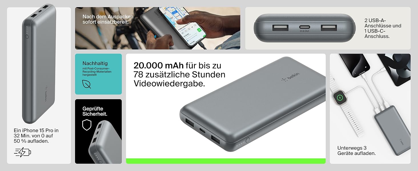 МАг, USB-C/USB-A, для iPhone, Galaxy, Pixel, iPad Space Grey, 20K Power Bank, 20 000