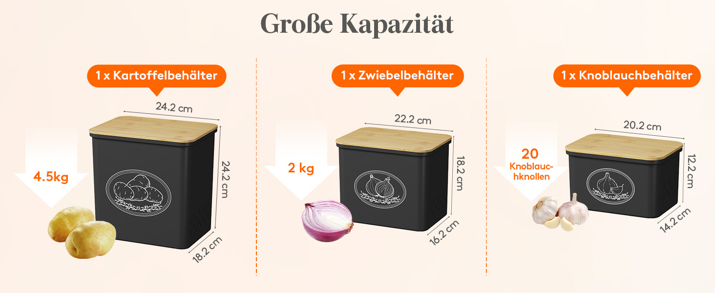 Набір контейнерів для зберігання картоплі, цибулі та часнику Lifewit (3 шт) - чорний, з вентиляцією, великий об'єм