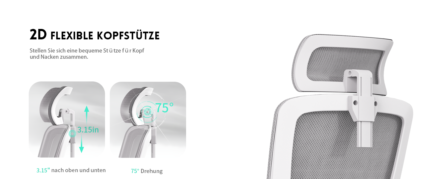 Ергономічне крісло для офісу та геймінгу, широке сидіння, регульовані підлокітники, біло-сіре, 90° підйом підлокітників