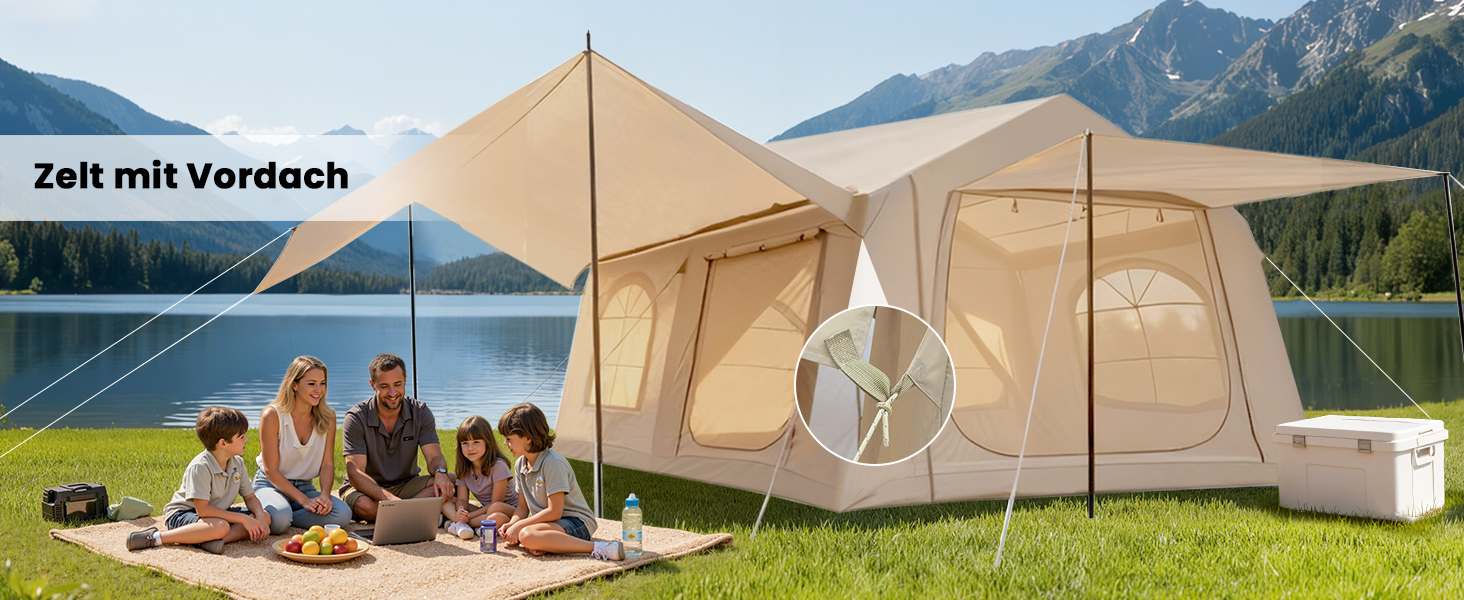 Надувний намет для кемпінгу Oxford 12 осіб з навісом - водонепроникний, швидкозбірний, для глемпінгу