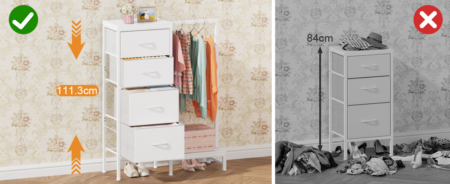 Комод 111 см з 4 висувними ящиками з тканини, полиця для одягу, білий комод для спальні, вітальні, передпокою, шафа для одягу, подарунок, 30T x 76.5B x 111H см (4 ящики), білий