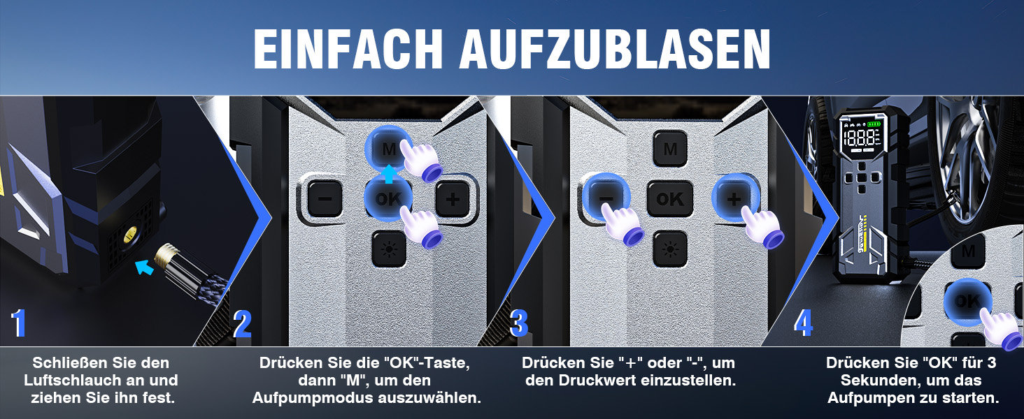 Powerbank Starthilfe 7000A з компресором та LED-ліхтариком: 160PSI, 12V для бензинових та дизельних авто (10L)