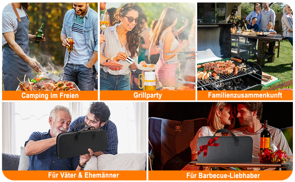 Набір гриля з нержавіючої сталі на 28 предметів з кейсом - аксесуари для гриля, кемпінгу, подарунок для чоловіків